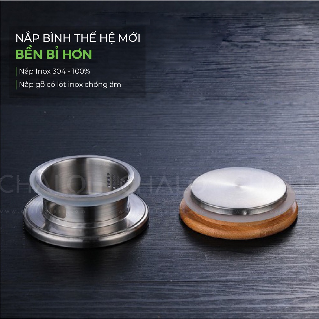 Bình trà thủy tinh chịu nhiệt nắp gỗ &amp; inox - 1000ml ~ 1800ml - BINH-04 &amp; BINH-05