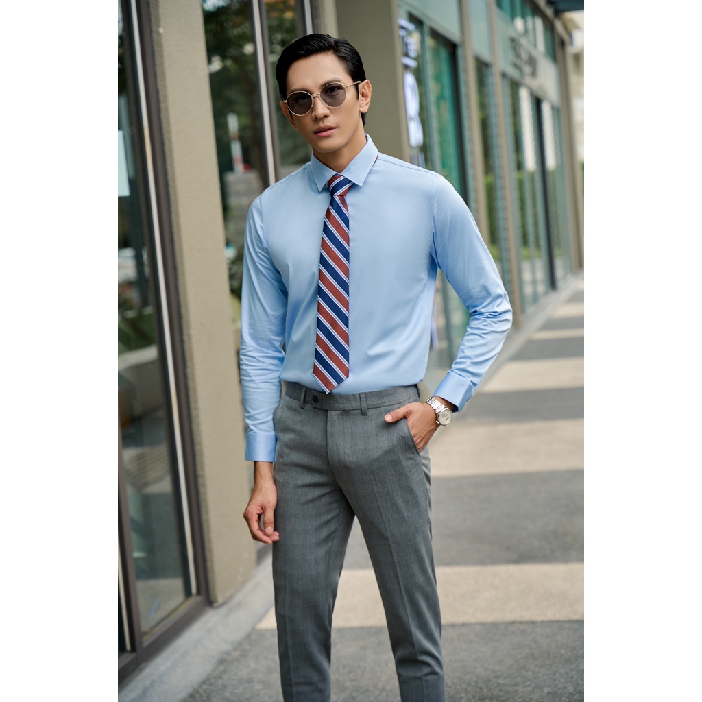 Áo Sơ Mi Americus Gosani Chất Liệu Cotton Màu Xanh Và Xám Nhạt