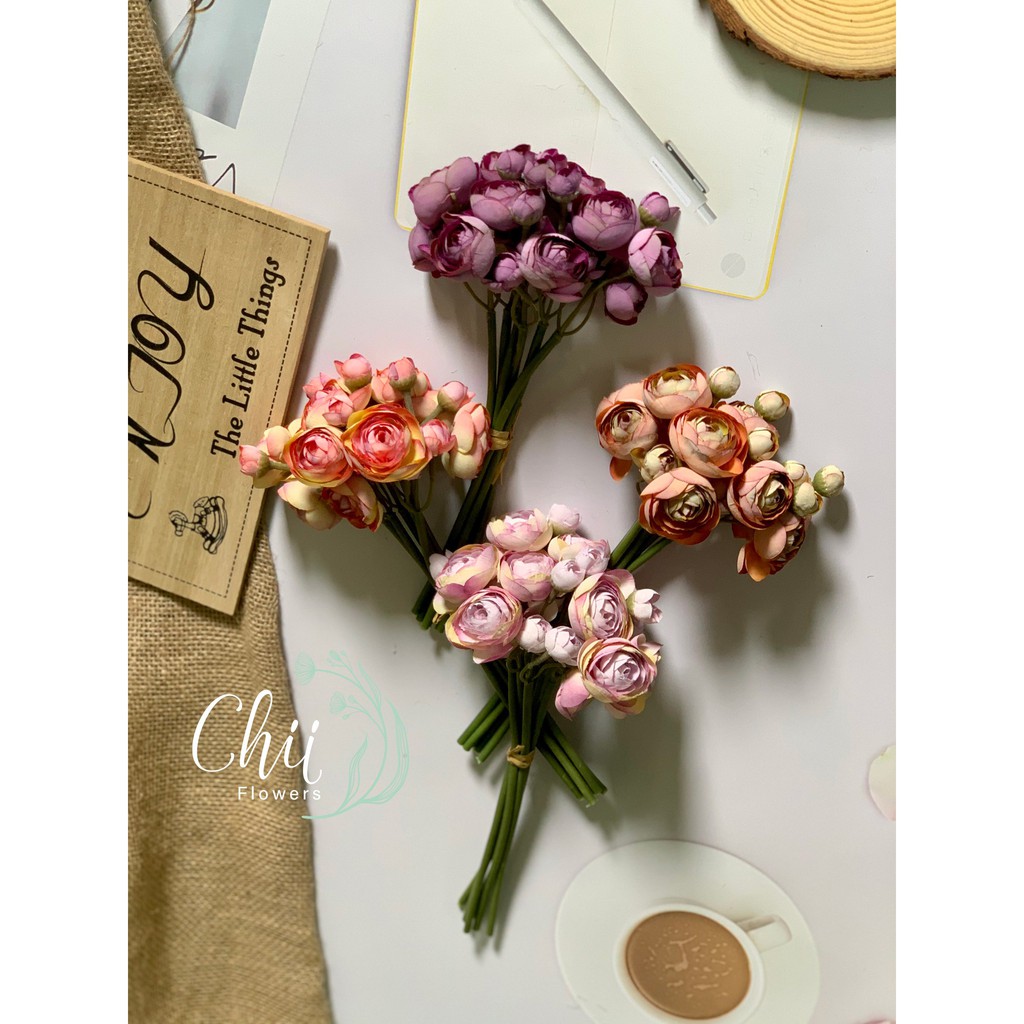 Hoa giả hoa lụa - Bó hoa trà mini nhiều màu sắc trang trí nội thất đẹp nhập khẩu cao cấp Hà Nội Chiiflower CH19