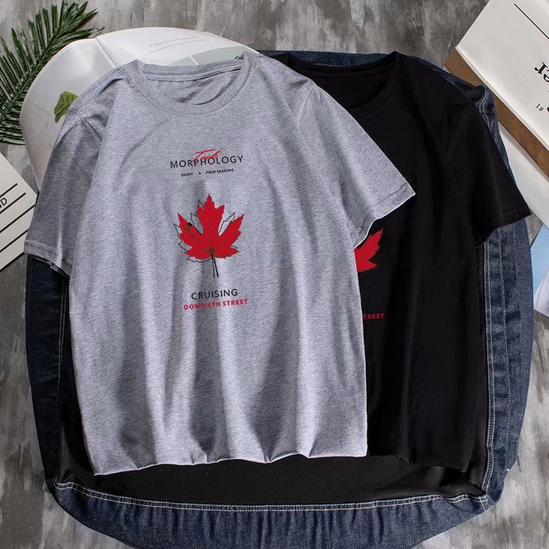 Fashionable young men's short-sleeved maple leaf print t-shirt