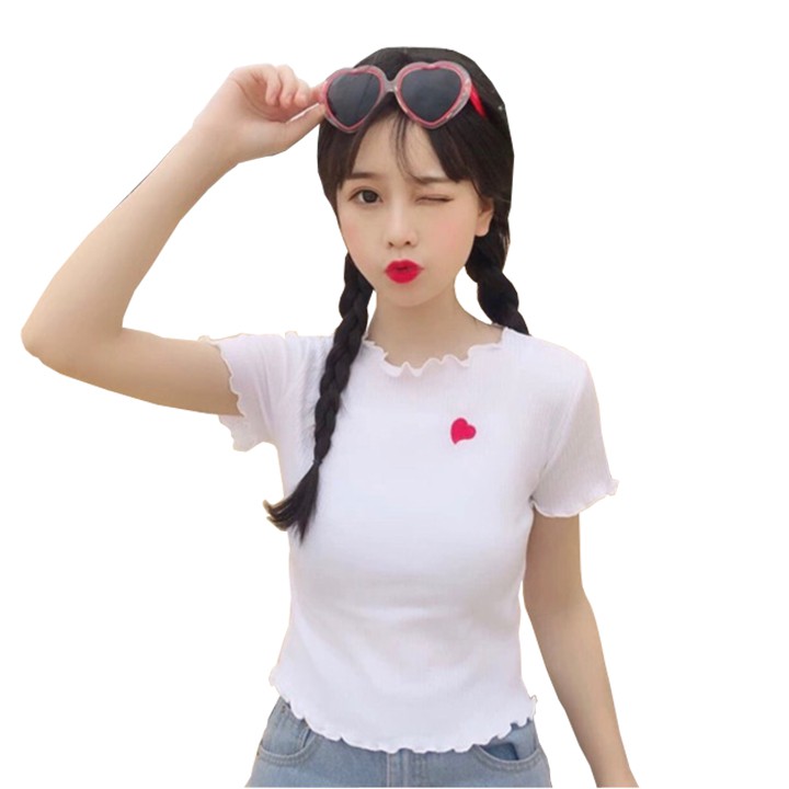 ÁO THUN NỮ ❄ FREESHIP ❄ TAY NGẮN THÊU TRÁI TIM THỜI TRANG XIXO CAO CẤP MÃ ATN0005