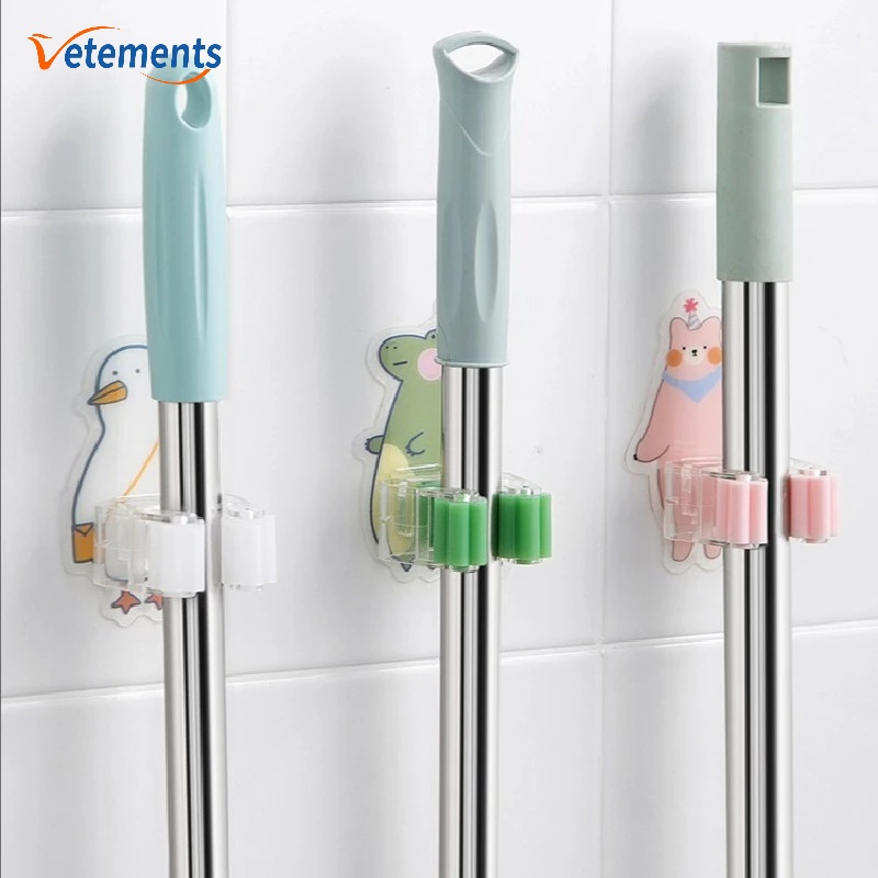 Giá Đỡ Cây Lau Nhà Dán Tường Bằng ABS Chống Ẩm In Hình Gấu Hoạt Hình Giáng Sinh