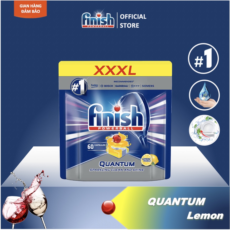 [12 chức năng] Viên rửa bát Finish Quantum Max - Túi 60 viên (Chanh) sản phẩm cao cấp EAN 5997321733470