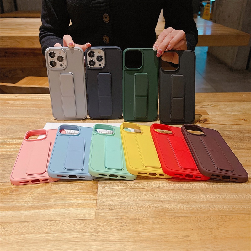 Ốp Điện Thoại tpu Lưng Da Trơn Màu Có Giá Đỡ Cho I-Phone 11 12 13 Pro Max Xr X Xs Max Se 2020 I-Phone 7 8 Plus