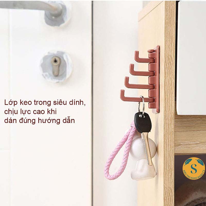 Móc Treo Đồ Dán Tường Đa Năng 4 Chấu Hình Cây Thông - Treo Chìa Khóa, Vật Dụng, [MÓC 4 CHẤU CÂY THÔNG]