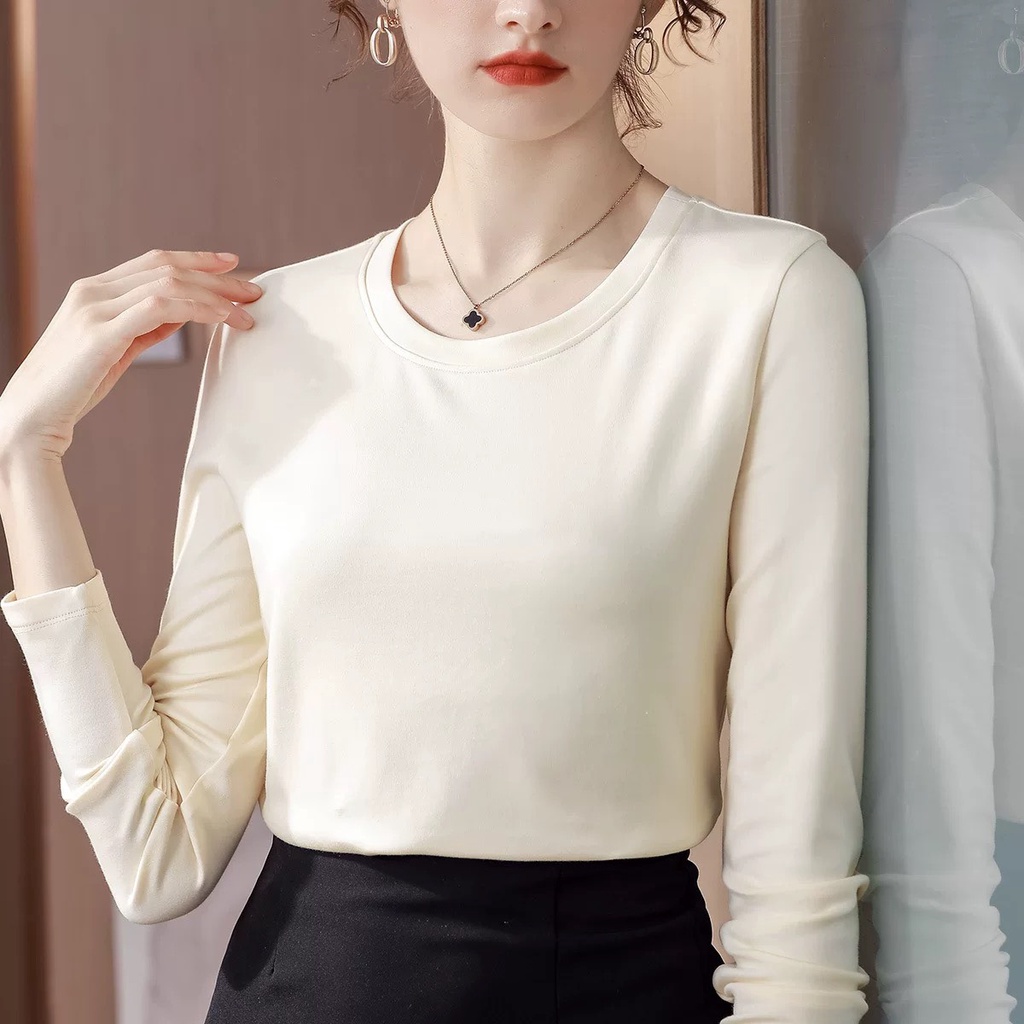 JA239 Áo thun nữ cổ tròn cotton dài tay mùa thu cao cấp hàng nhập