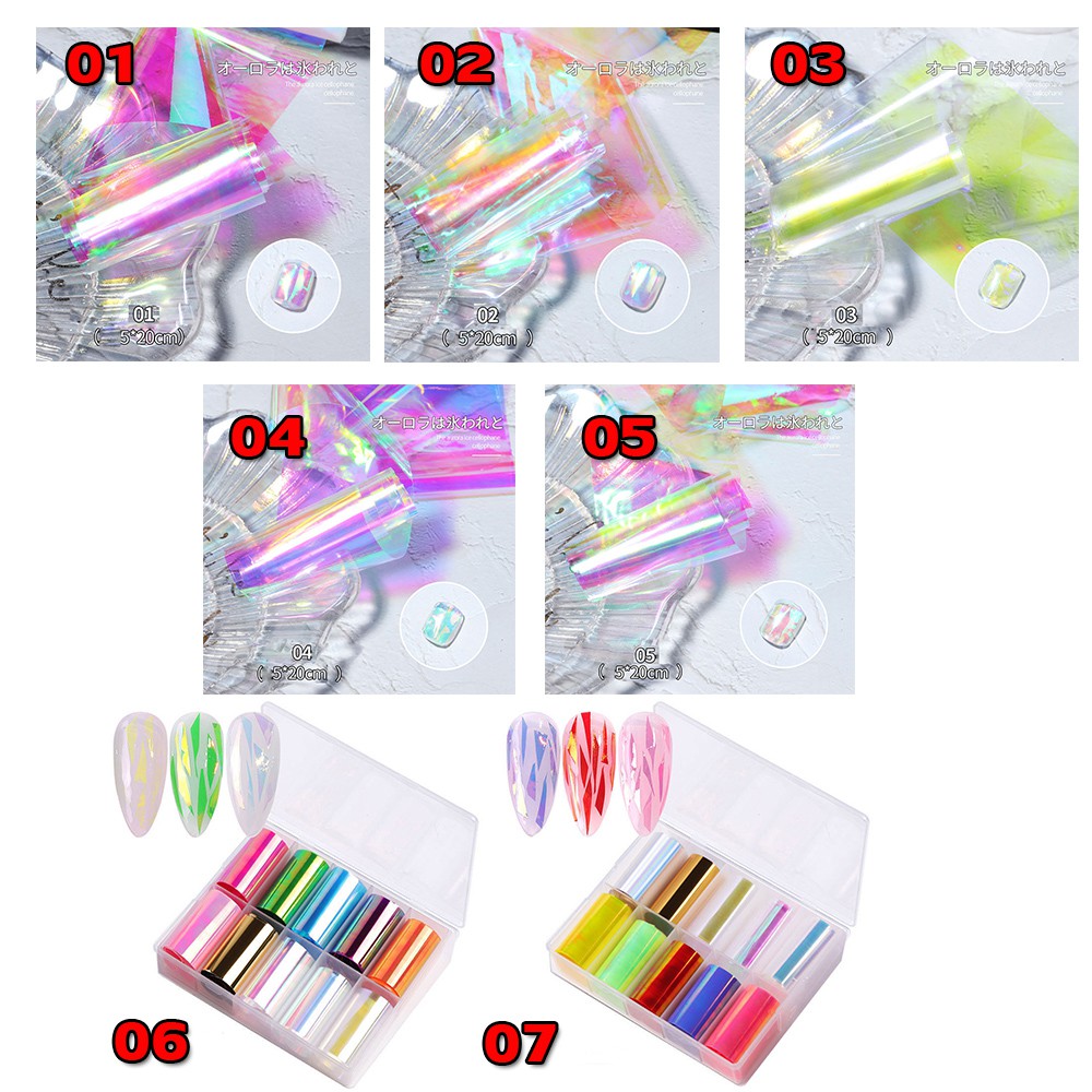 💋MAX Glass Paper Design Nail Sticker Manicure Nail Art Decoration Aurora Color Colorful DIY Shine Hot Fashion