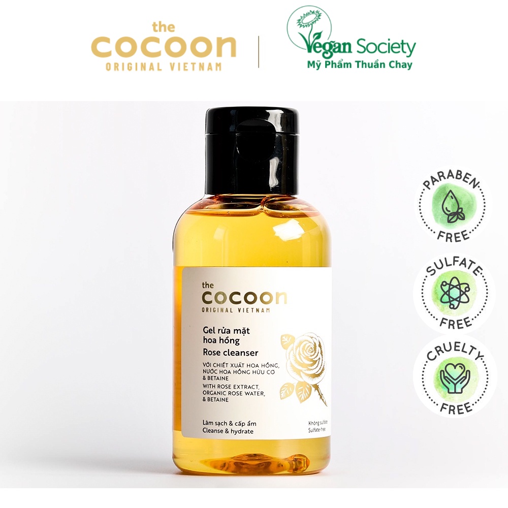 Gel rửa mặt hoa hồng cocoon 140ml (rose cleanser) - Vegan Society - Mỹ phẩm thuần chay Việt Nam