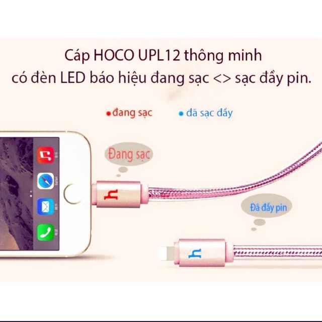 Cáp hoco UPL 12 hỗ trợ sạc nhanh 1,2m có đèn báo hiệu khi đầy pin