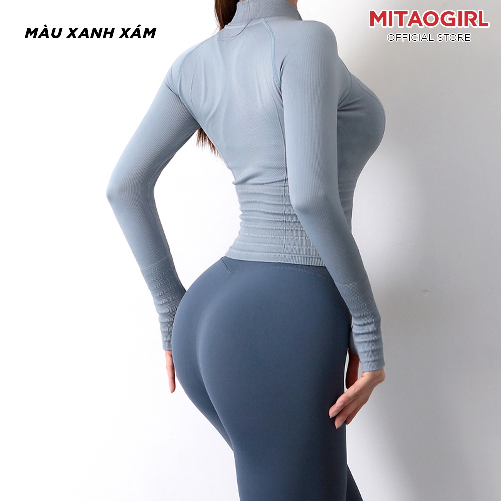 Áo khoác tập gym yoga nữ MITAOGIRL dáng croptop thể thao chất dệt kim dày dặn co giãn hoạ tiết vân gấu áo