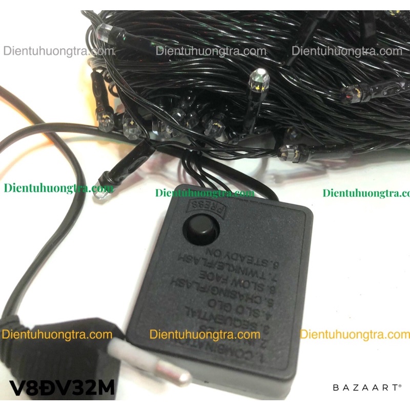 Dây đèn LED chớp dạ quang V8 lục giác dây đen dài 32m ánh sáng vàng