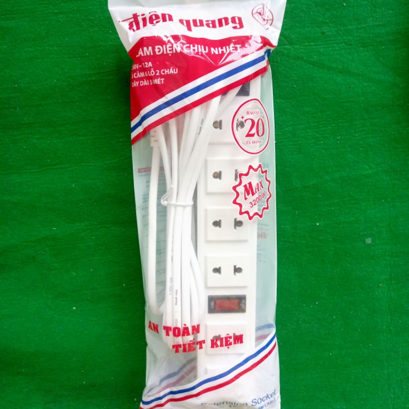Ổ cắm điện ĐQ 001A-01 - 6 lỗ 2 chấu - dây dài 2m/5m - 2 công tắc - hàng chính hãng Điện Quang bảo hành 1 năm