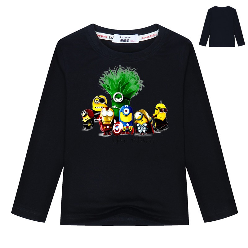 Áo Thun 100% Cotton Tay Dài Có In Hình Minion Ngộ Nghĩnh Cho Bé Từ 5-12 Tuổi