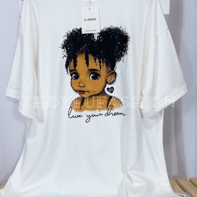 Áo Phông Unisex, Áo thun in 3D cô bé da mầu cực chất hàng Quảng châu form rộng