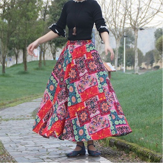 Chân Váy MiDi Boho Hoạ Tiết Sắc Màu Xòe To - MUOJ