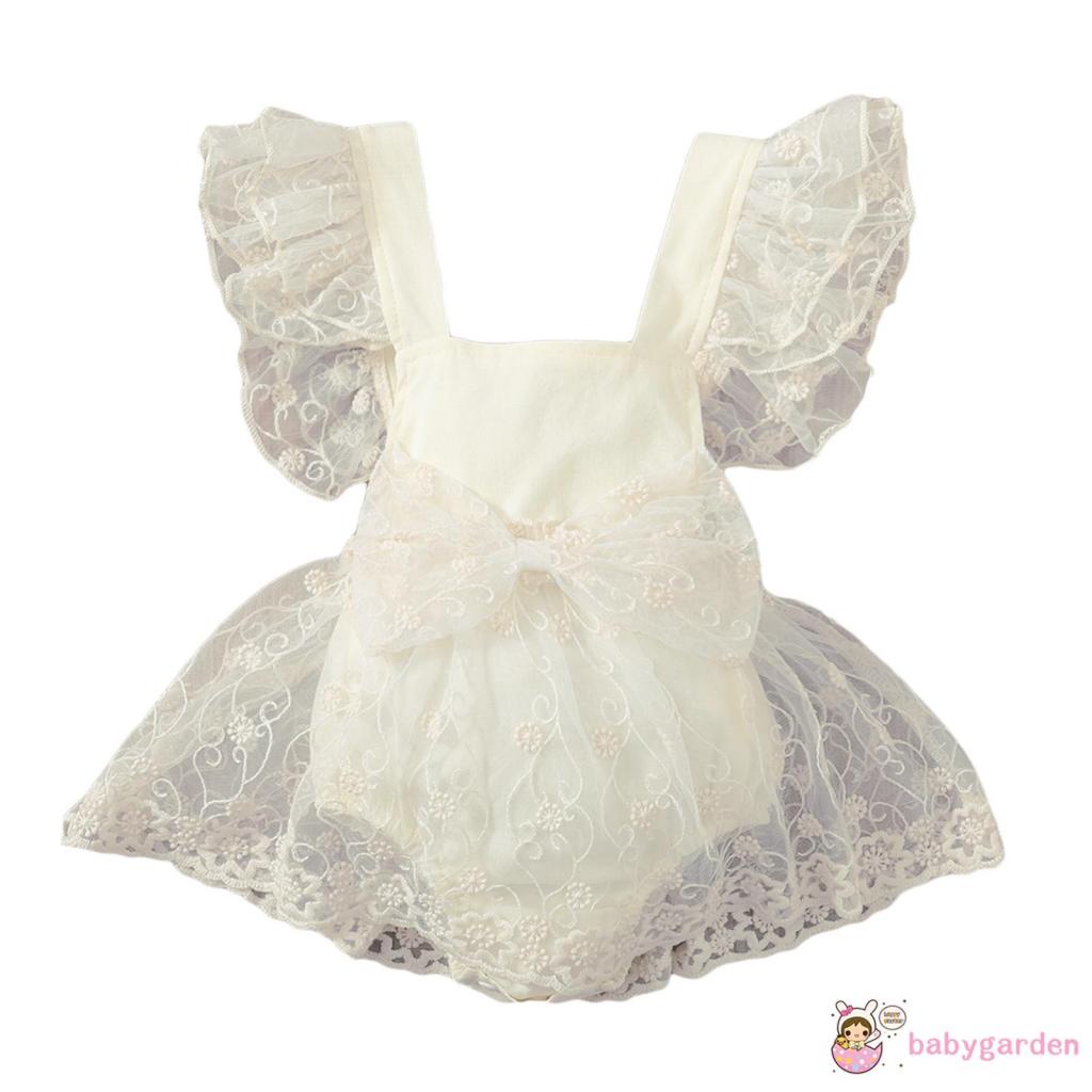 Bộ Áo Liền Quần Không Tay Phối Ren Họa Tiết Hoa Thắt Nơ Thời Trang Mùa Hè Cho Bé Gái