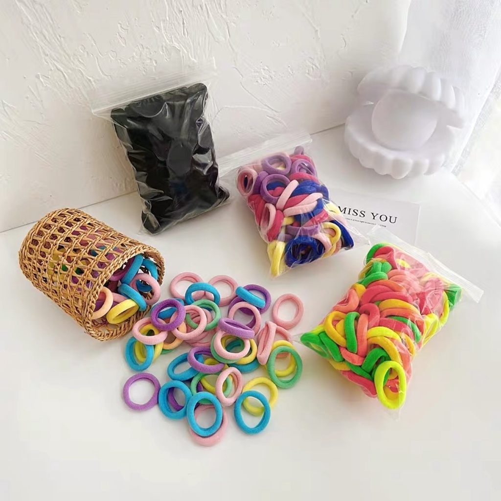 Set 100 Dây Thun Cột Tóc Co Giãn Màu Sắc Ngọt Ngào Phong Cách Hàn Quốc Dành Cho Bé