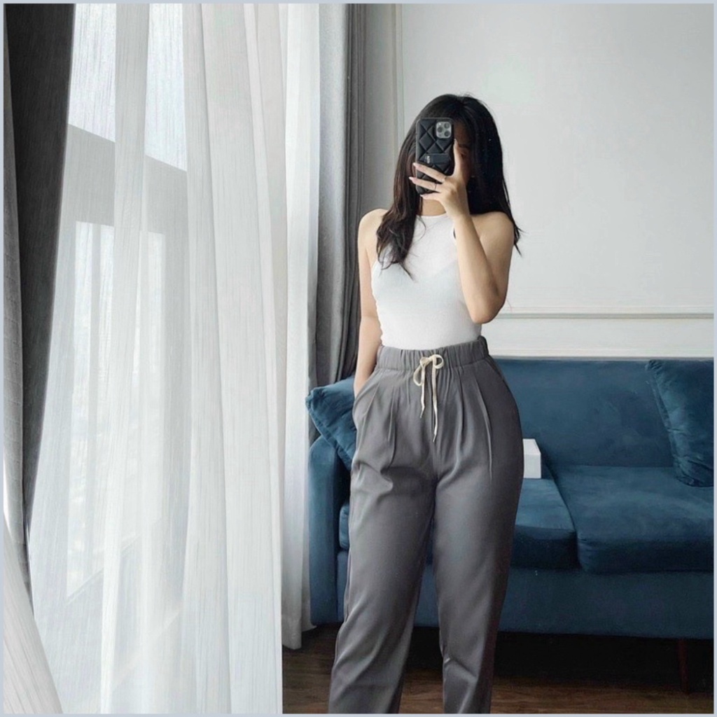 Quần Baggy Nữ Lưng Thun Cạp Cao Có Dây Rút Chất Vải Ruby Mềm Mịn Phối Áo Sơ Mi Áo Phông Cực Xinh MA1488