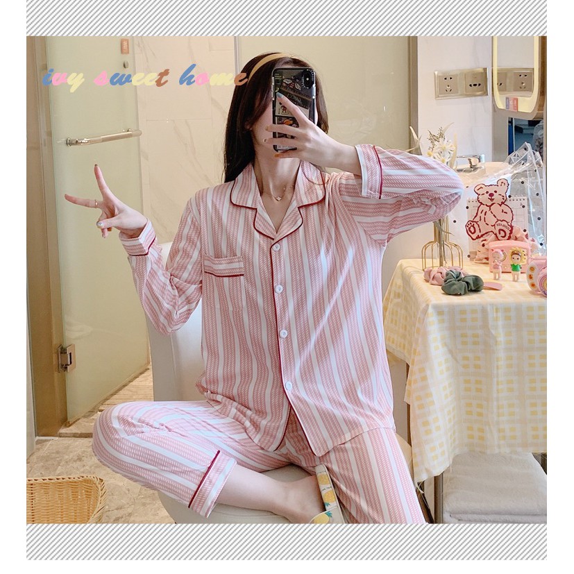 Pijama Nữ Cotton Mềm 🌱 Đồ Bộ Mặc Ngủ Nữ Dài Tay 🌱 Đồ Bộ Mặc Nhà Quần Dài Tay Dài 🌱 IVY064