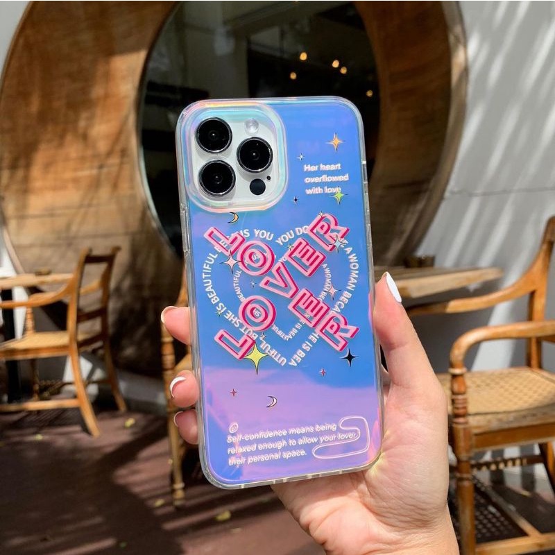 Ốp Lưng Điện Thoại Màu Hologram Dòng Chữ Lover
