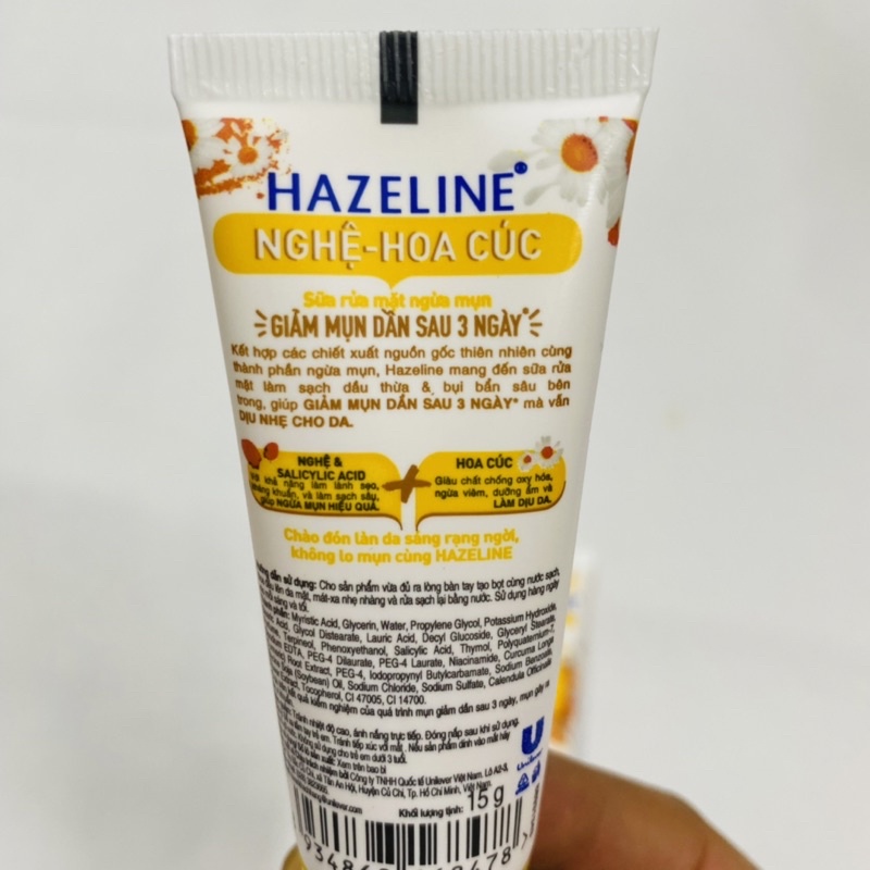 Sữa rửa mặt Hazeline nghệ hoa cúc tuýp 15g