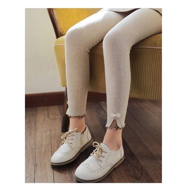 Legging dài đính nơ gấu cho bé gái, cotton nỉ co giãn thoải mái, phối gấu xinh, size to cho bé gái ,có sẵn