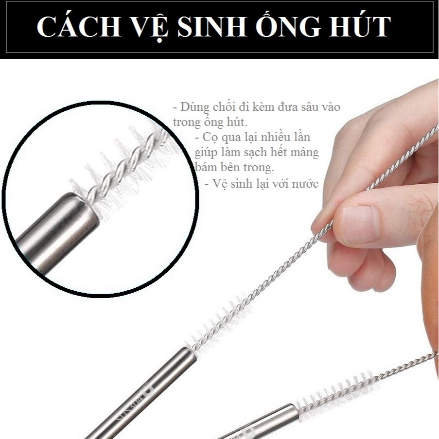 Set 2 Ống Hút + cọ rửa Inox 304 thép không gỉ, tái chế sử dụng, thân thiện môi trường