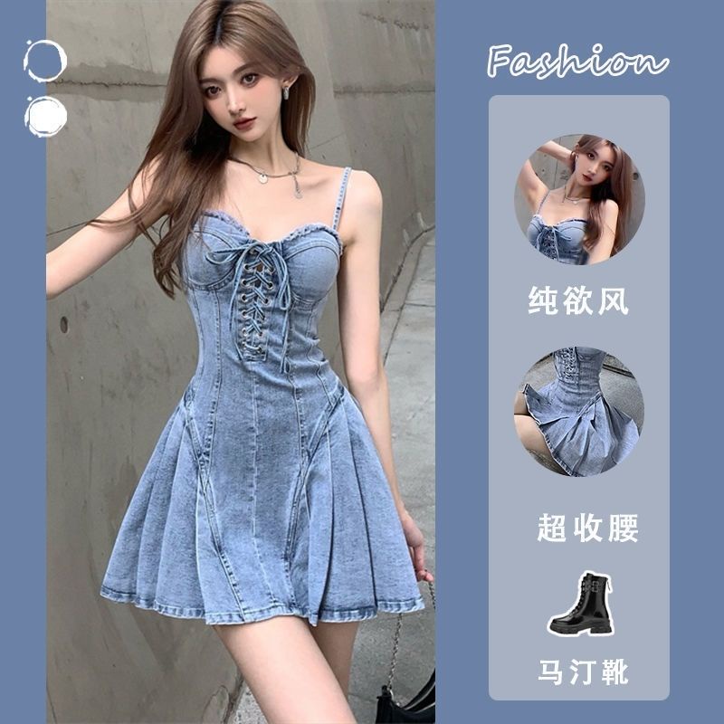 Đầm Denim Hai Dây Dáng Ôm Phong Cách Thời Trang Mùa Hè 2022