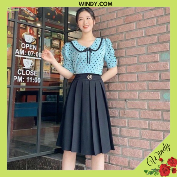 [ ẢNH THẬT] Áo sơ mi nữ chấm bi/ áo công sở nữ màu kem chất vải đẹp/ tay bồng chấm bi