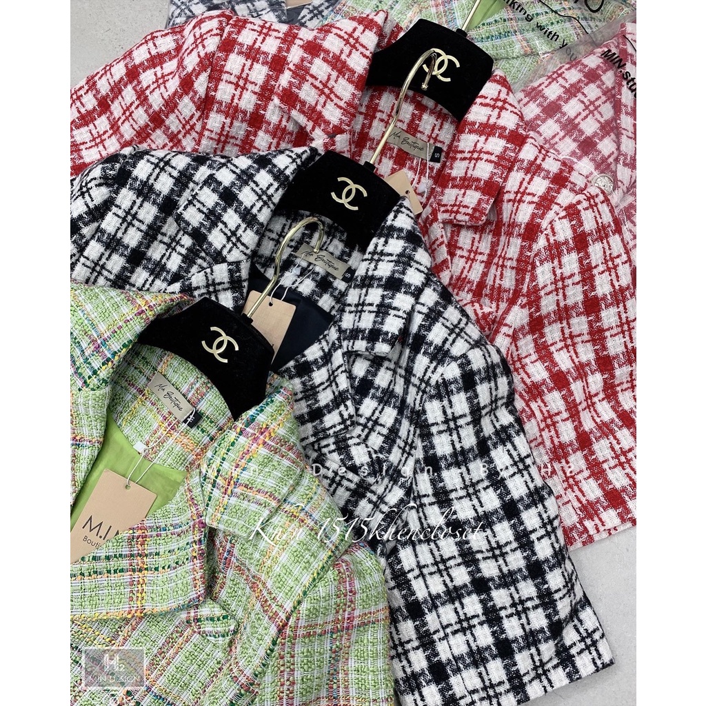 Set dạ kẻ tay ngắn quần short đùi