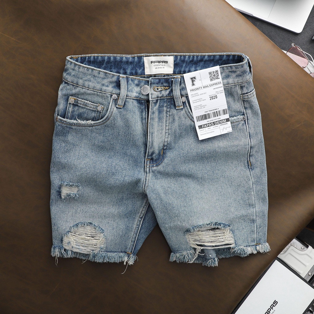 Quần shorts jean Joaquin rách nhẹ cực chất, bụi bậm, cá tính - FAPAS