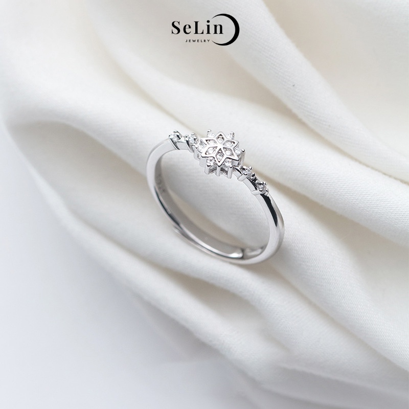 Set nhẫn bạc nữ 925 cao cấp đơn giản hoa tuyết và nhẫn hở SELIN JEWELRY