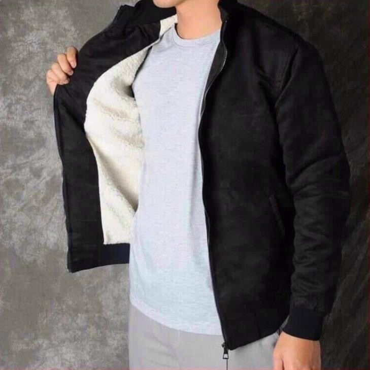 Áo khoác da lộn nam lót lông cừu cổ cao bomber đẹp cao cấp hàng hiệu mặc thu đông siêu ấm áp | BigBuy360 - bigbuy360.vn