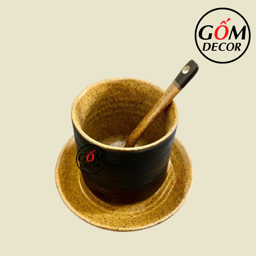 Set cốc uống cà phê trụ gốm Bát Tràng cao cấp 2 size