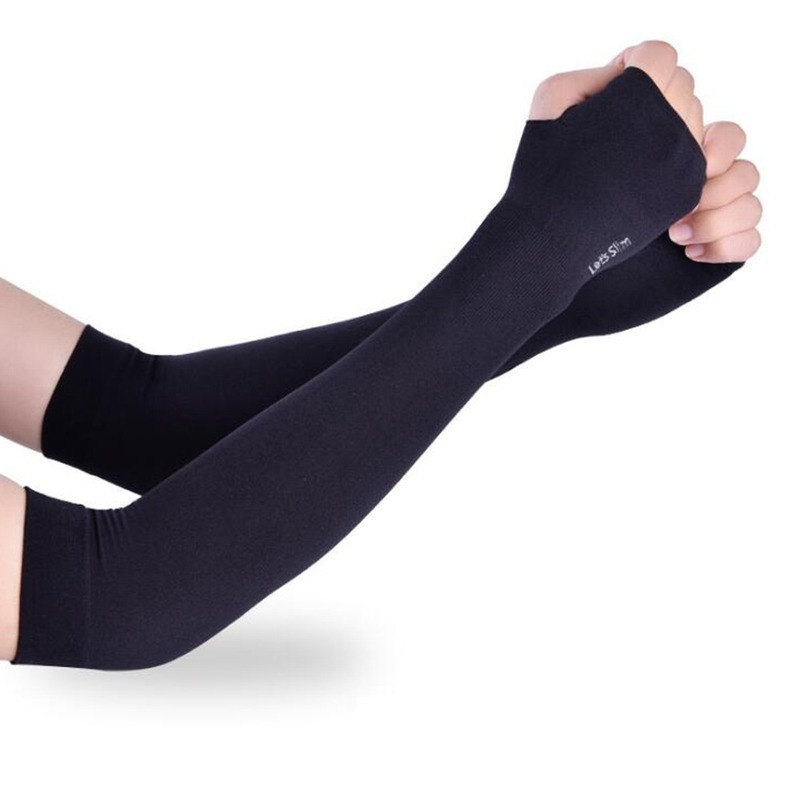 Găng ống tay lụa lạnh dáng dài hở ngón chống nắng chống tia UV thời trang
