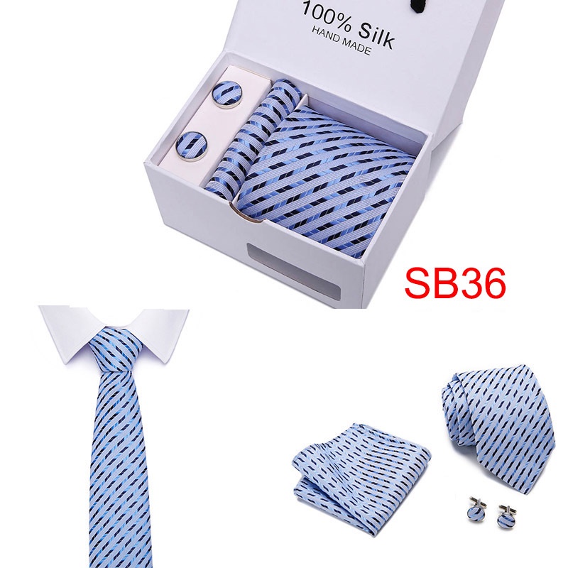 Set 5 Món Cà Vạt + Hộp Đựng + Khăn Tay + Cà Vạt Phong Cách Doanh Nhân Cho Nam
