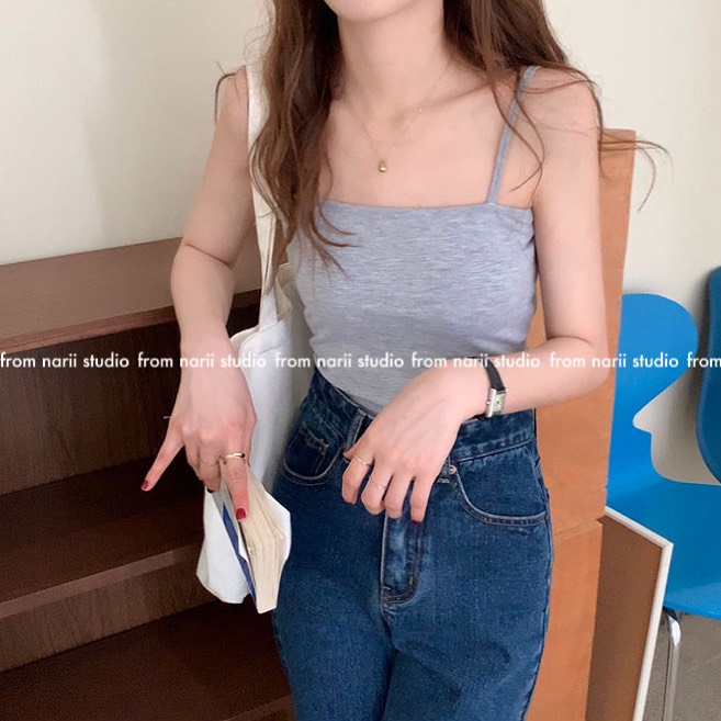 Áo hai dây nữ NARII dáng ôm Hàn Quốc áo 2 dây màu xám