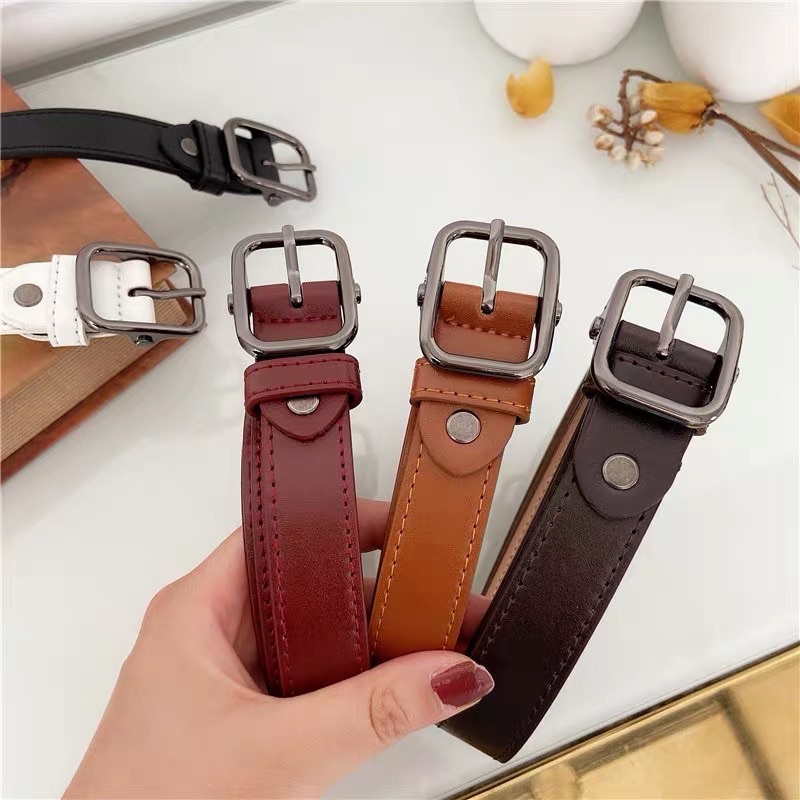 Thắt lưng bản nhỏ nam nữ Meo shop TLN018 mặt đen bóng may viền - Dây lưng mặt đen cá tính học sinh nam nữ