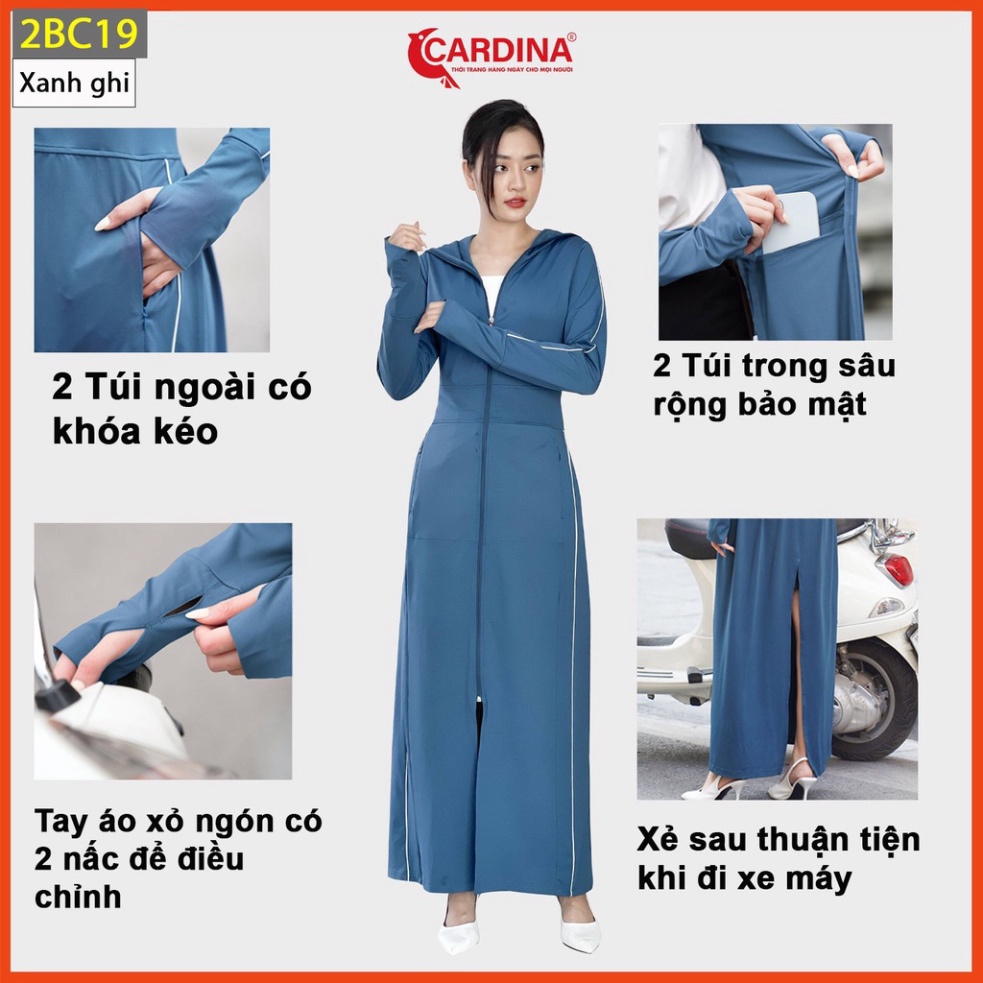 Áo chống nắng nữ CARDINA 2 lớp dáng dài liền thân chất thun lạnh Nhật cao cấp viền thể thao chống tia UV 2BC