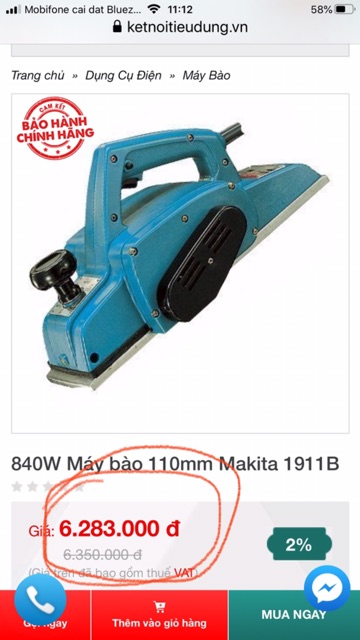 Bào Makita nội địa Nhật điện 100 volt,lưỡi 110mm