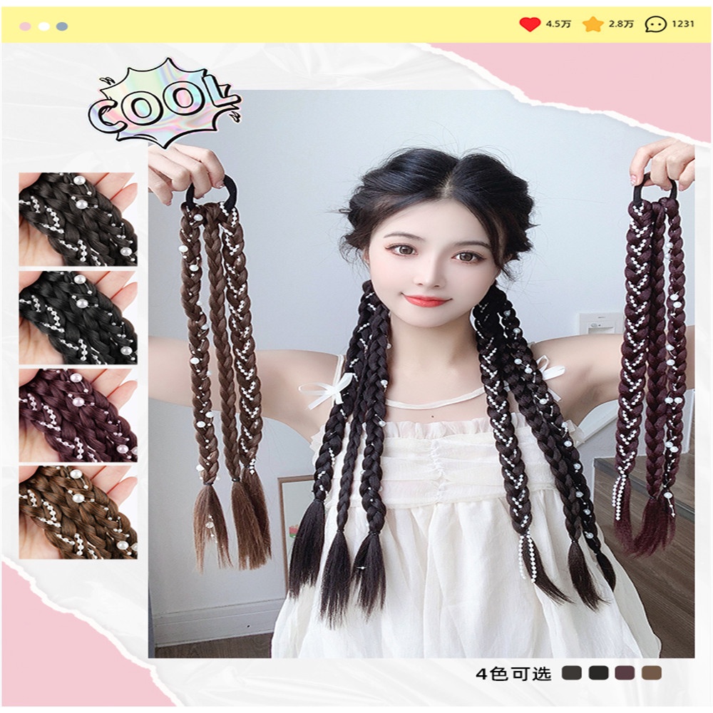 Tóc Giả Thắt Bím Dài Đính Ngọc Trai Thời Trang Cho Nữ