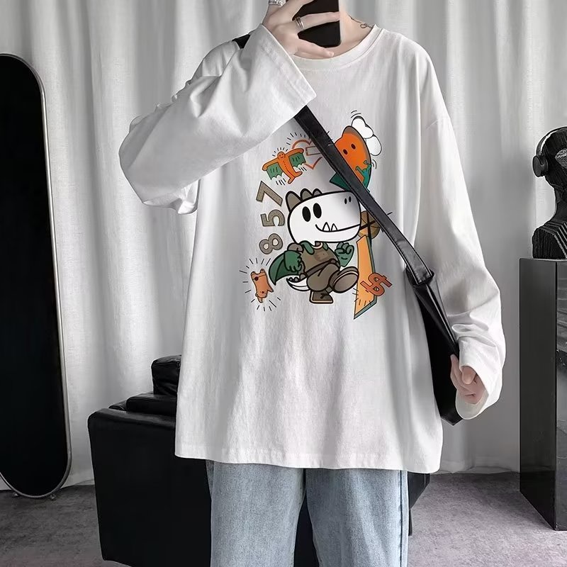 Áo Thun Tay Dài Dáng Rộng In Họa Tiết Hoạt Hình Phong Cách Hip Hop Hàn Quốc Thời Trang Cho Nam Và Nữ size M-5XL