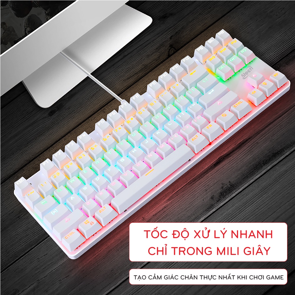 Bàn phím cơ máy tính 5TECH gaming blue switch với 87 phím cơ và hiệu ứng led RGB nổi bật dùng cho chơi game và văn phòng