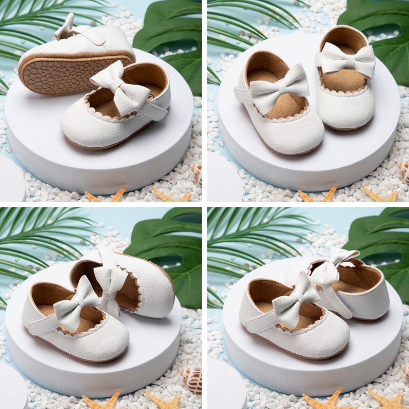 Giày búp bê da PU đế mềm chống trượt đính nơ dễ thương thời trang dành cho bé gái 0-18 tháng tuổi