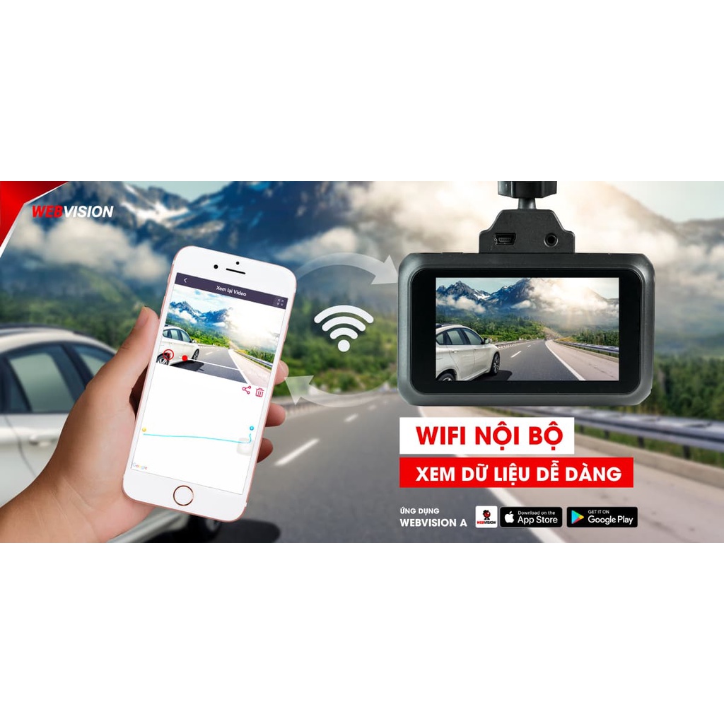 Camera hành trình Webvision A38  ghi hình 4K, cảnh báo giao thông bằng công nghệ AI.