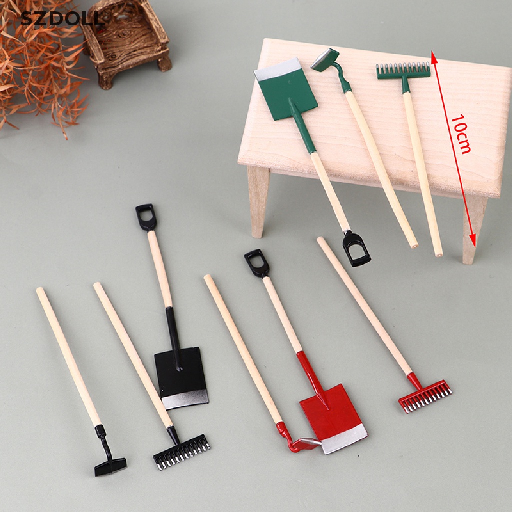 Mô hình đồ chơi dụng cụ làm vườn thu nhỏ xẻng cào cuốc trang trí nhà búp bê 1:12