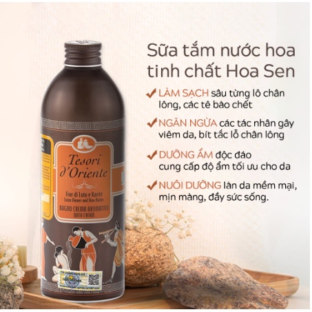 Sữa tắm xích trắng da, hương nước hoa 500ml | Tesori D’Oriente Cao cấp Italia | Hàng Chính Hãng