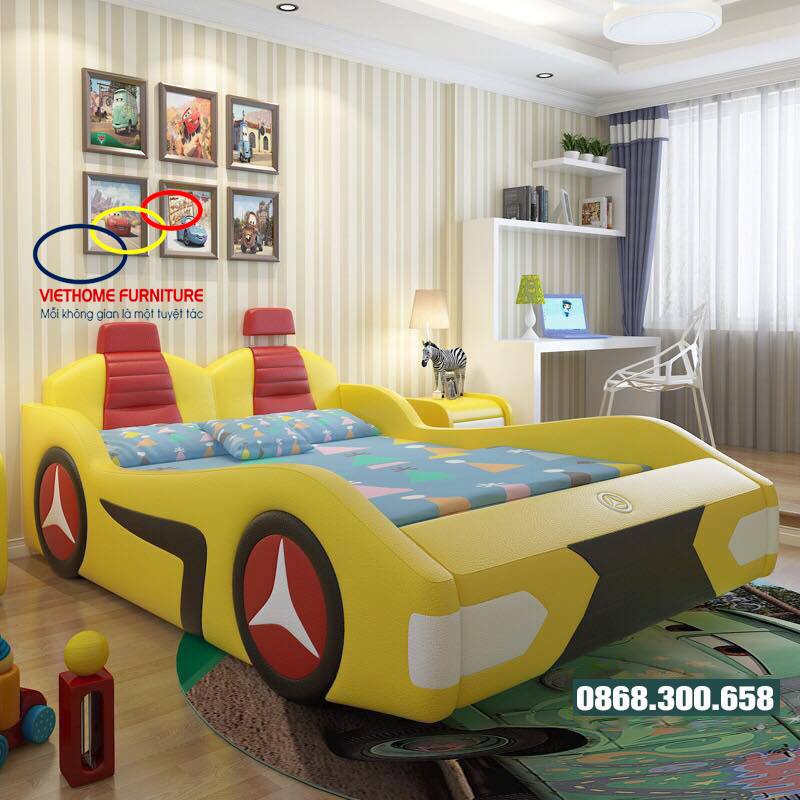 Giường ngủ Chú mèo Hello Kitty cho bé Viethome , giường đơn hình ô tô siêu đẹp - Nội thất Viethome bảo hành 6 năm