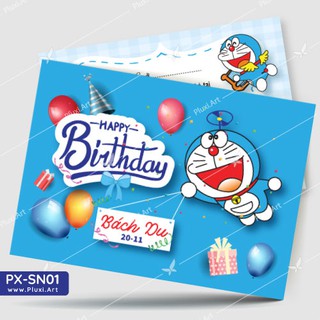 Thiệp thôi nôi – sinh nhật Doraemon theo yêu cầu Pluxi