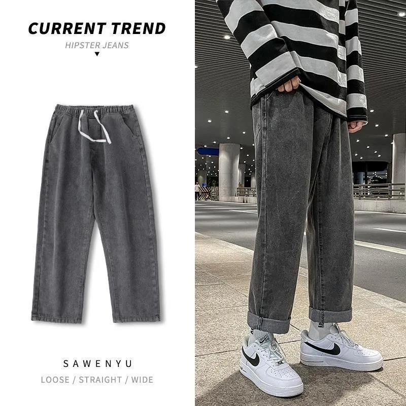 Quần Jeans Lửng Ống Rộng Lưng Thun Co Giãn Dáng Rộng Thời Trang Mùa Đông Mới Cho Nam